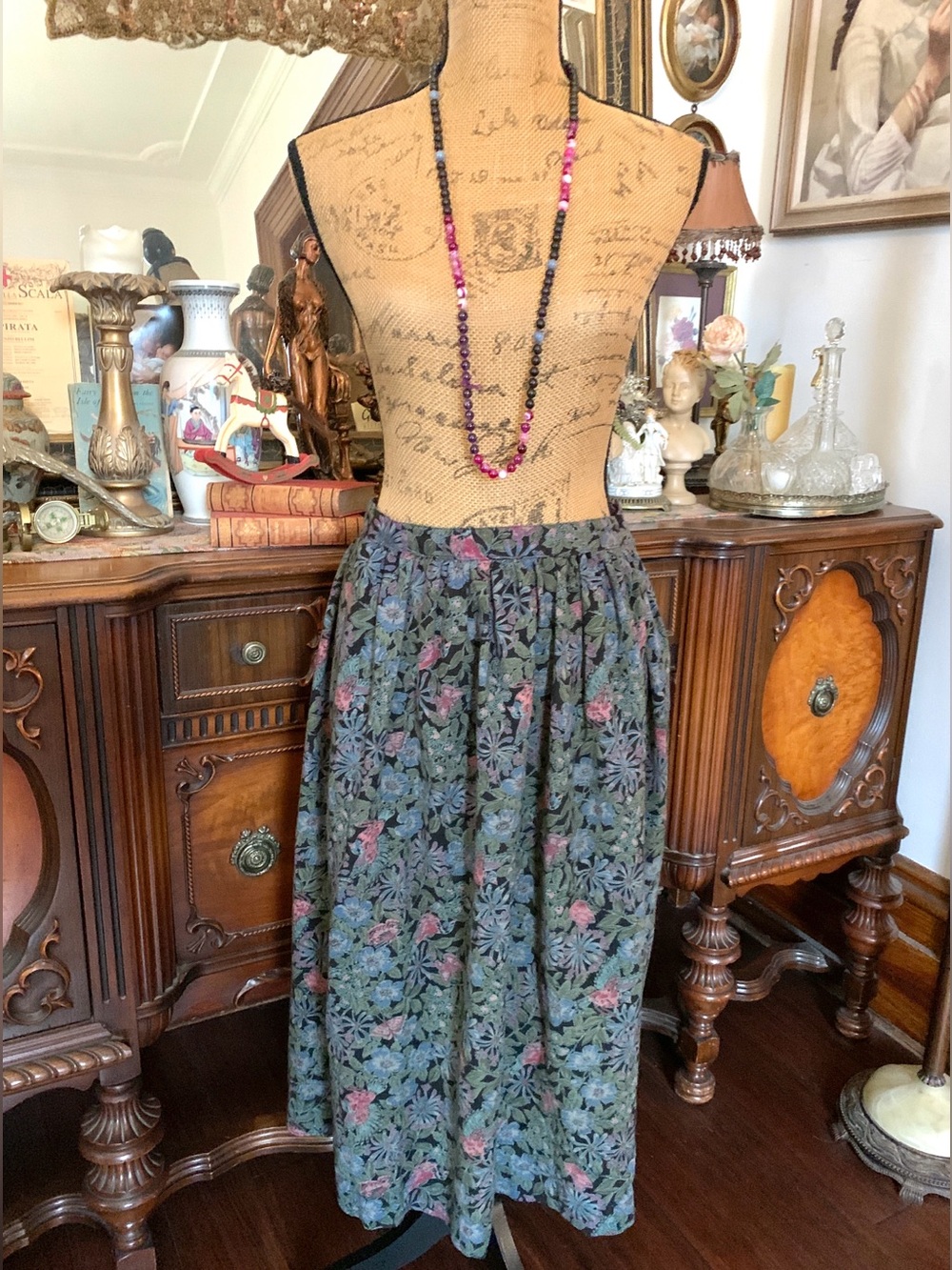 Vintage 90's Boho Hippie Gypsie Edwardian-inspo Peasant Cottagecore Floral Skirt - Picture 4 of 11